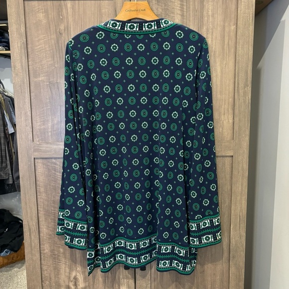 Michael Kors 1X Tunic V Neck Long Sleeve blue green stretch - Picture 2 of 10